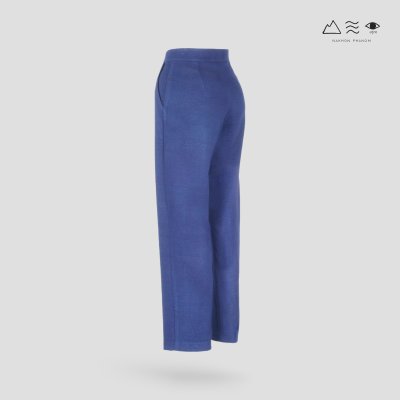 กางเกงขาแคบ ซิปหน้า ผ้าทอมือ 4 ตะกอ ครามเข้ม