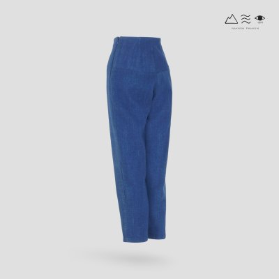 กางเกงเอวสูง ญ คราม ขาแคบ