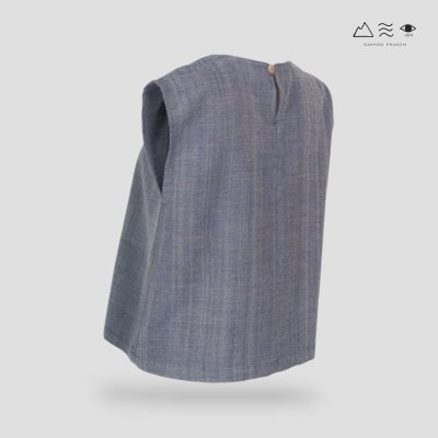 เสื้อคอจีบผ้าฝ้ายทอมือ ครามอ่อน