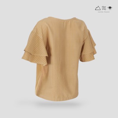 เสื้อผ้าสีเปลือกไม้คอกลมแขนระบาย เปลือกไม้