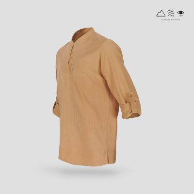 เสื้อเชิ้ตคอจีนแขน 3 ส่วนผ้าทอมือ เปลือกไม้
