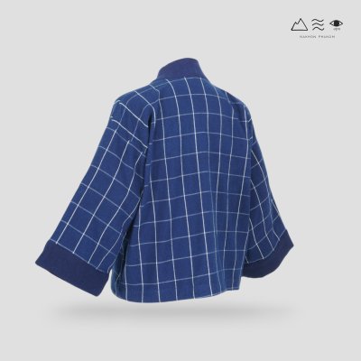 เสื้อคลุมกิโมโนผ้าคราม-สั้น ลายตาราง