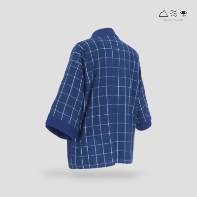 เสื้อคลุมกิโมโนผ้าคราม-ยาว ลายตาราง