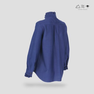 เสื้อเชิ้ตแขนยาวระบายอก ญ ครามเข้ม