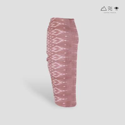 กระโปรงเดฟหน้าผ้าฝ้ายมัดหมี่ทอมือ สีน้ำตาล