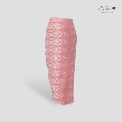 กระโปรงเดฟหน้าผ้าฝ้ายมัดหมี่ทอมือ สีชมพู