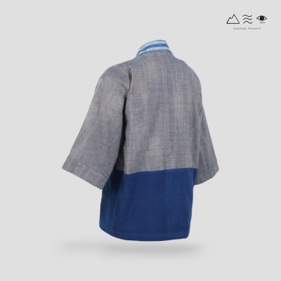 KHID เสื้อคลุมกิโมโนผ้าครามลายยกขิด ยาว