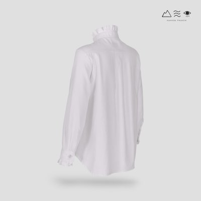เสื้อเชิ้ตแขนยาวระบายอก ญ ขาว