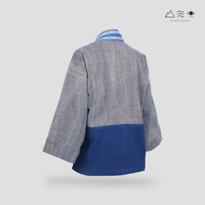 KHID เสื้อคลุมกิโมโนผ้าครามลายยกขิด สั้น