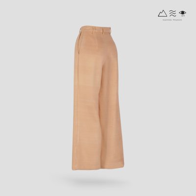 กางเกงขาบาน จีบเอว ผ้าทอมือ 4 ตะกอ เปลือกไม้