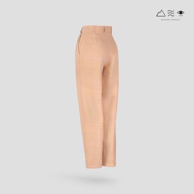 กางเกงทรงแคบ จีบเอว ผ้าทอมือ 4 ตะกอ เปลือกไม้