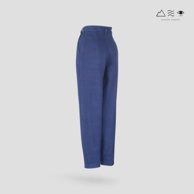 กางเกงทรงแคบ จีบเอว ผ้าทอมือ 4 ตะกอ ครามเข้ม