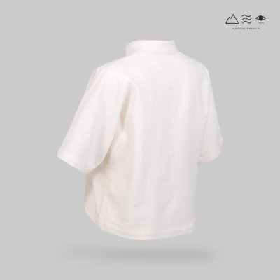 เสื้อคอจีน แขนสั้น ญ ฝ้ายทอฟอกนุ่ม สีขาวธรรมชาติ