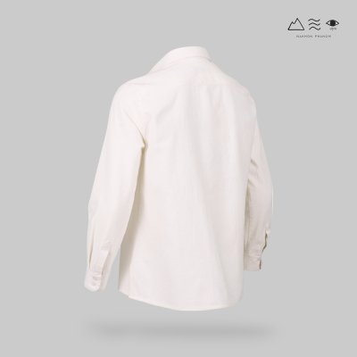 เสื้อเชิ้ตคอปก แขนยาว ฝ้ายทอฟอกนุ่ม ขาว