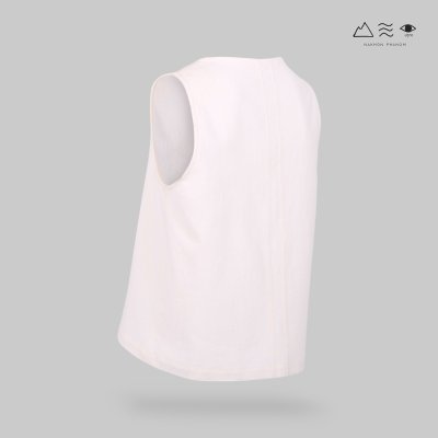 เสื้อแขนกุด ช ฝ้ายทอฟอกนุ่ม สีขาวธรรมชาติ