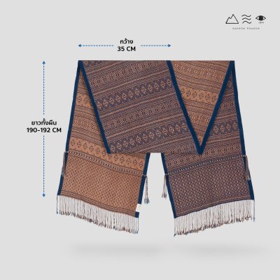 ผ้าพันคอขิดไทกะเลิง ลายดอกมะส้าน คราม-เปลือกไม้