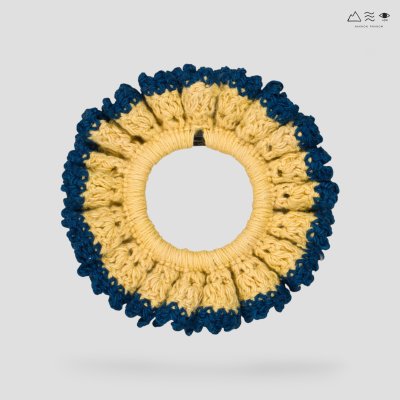 ยางรัดผมถักฝ้าย ย้อมคราม-ดอกดาวเรือง