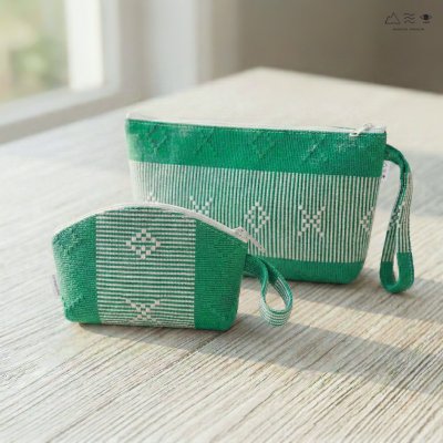 กระเป๋าเหรียญ ผ้ายกลายตีนซิ่น - เขียว