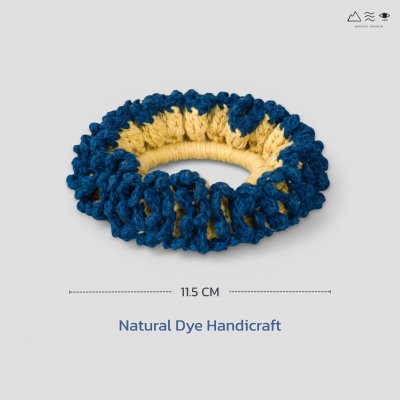 ยางรัดผมถักฝ้าย ย้อมคราม-ดอกดาวเรือง