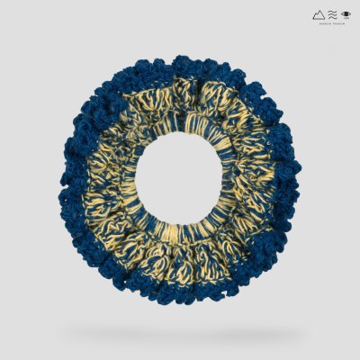 ยางรัดผมถักฝ้าย ย้อมคราม-ดอกดาวเรือง