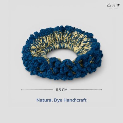 ยางรัดผมถักฝ้าย ย้อมคราม-ดอกดาวเรือง