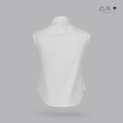 เสื้อเชิ้ตแขนกุดตีเกล็ดทวิสต์ - สั้น ขาว