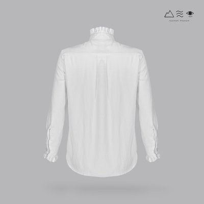 เสื้อเชิ้ตแขนยาวระบายอก ญ ขาว