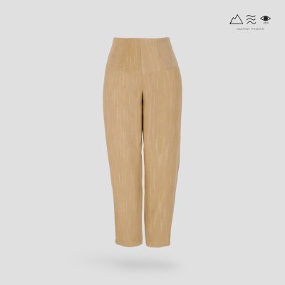 กางเกงเอวสูง ญ ผ้าทอมือ เปลือกไม้ ขาแคบ