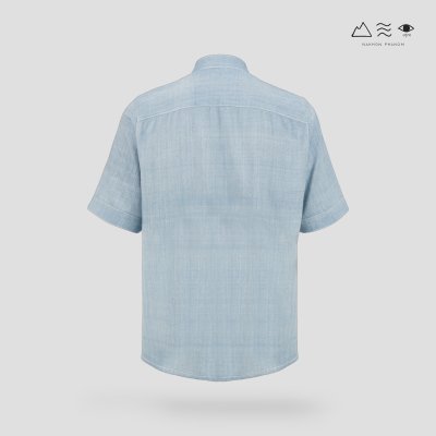 EPO เสื้อเชิ้ตแขนสั้น คอจีน ช ครามอ่อน