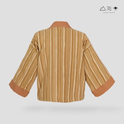 เสื้อคลุมกิโมโนฝ้ายเข็นมือ-สั้น ทอลายไม้