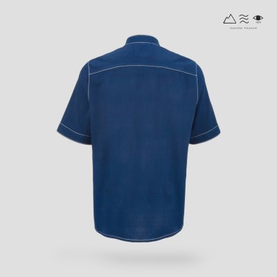 EPO เสื้อเชิ้ตแขนสั้น คอจีน ช ครามเข้ม