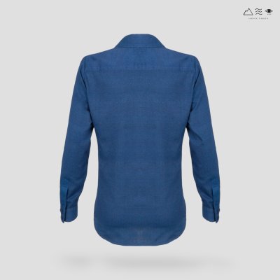 เสื้อเชิ้ตแขนยาว ญ กระดุมผ้า-ครามเข้ม