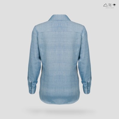 เสื้อเชิ้ตแขนยาว ญ กระดุมผ้า-ครามอ่อน