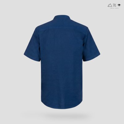 เสื้อเชิ้ต ช คอจีน แขนสั้น กระดุมยาว ครามเข้ม