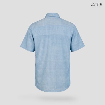 เสื้อเชิ้ต ช คอจีน แขนสั้น กระดุมยาว ครามอ่อน