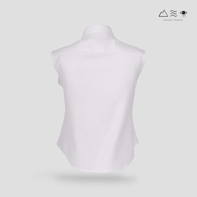 เสื้อเชิ้ตแขนกุดตีเกล็ดทวิสต์ - สั้น ขาว