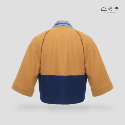 KHID เสื้อคลุมกิโมโน ผ้าสีเปลือกไม้ ลายยกขิด สั้น