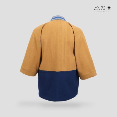 KHID เสื้อคลุมกิโมโน ผ้าสีเปลือกไม้ ลายยกขิด ยาว