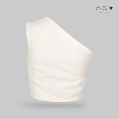 เสื้อครอปไหล่เดี่ยวผ้าทอมือ สีขาวธรรมชาติ