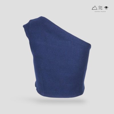 เสื้อครอปไหล่เดี่ยวผ้าทอมือ 4 ตะกอ ครามเข้ม