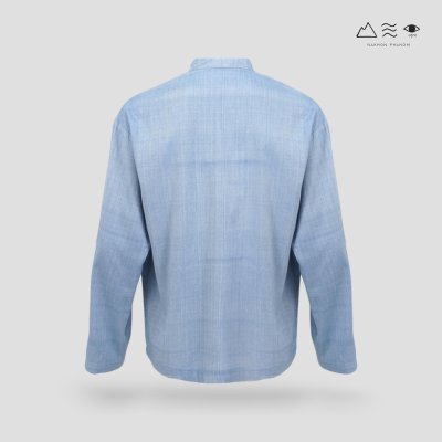 เสื้อเชิ้ตแขนยาวคอญี่ปุ่น ผ้าฝ้ายทอมือ ครามอ่อน เสื้อเชิ้ตแขนยาวคอญี่ปุ่น ผ้าฝ้ายทอมือ ครามอ่อน