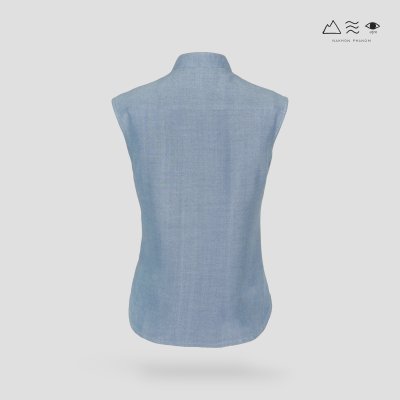 เสื้อเชิ้ตแขนกุดตีเกล็ดทวิสต์ - สั้น ครามอ่อน