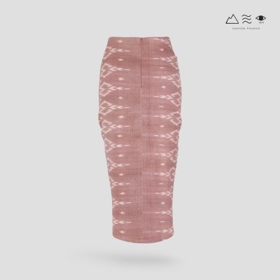 กระโปรงเดฟหน้าผ้าฝ้ายมัดหมี่ทอมือ สีน้ำตาล