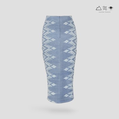 กระโปรงเดฟหน้าผ้าฝ้ายมัดหมี่ทอมือ ครามอ่อน