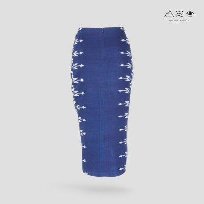 กระโปรงเดฟหน้าผ้าฝ้ายมัดหมี่ทอมือ ครามเข้ม