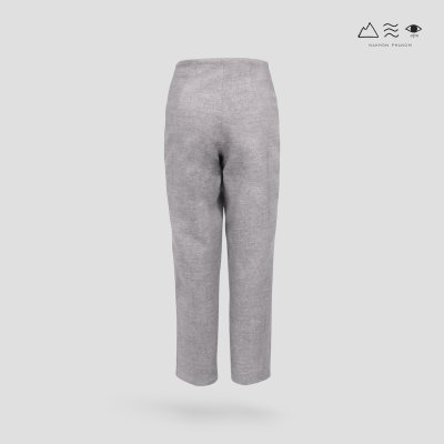 กางเกงเอวสูง ญ ผ้าทอมือ เทา ขาแคบ