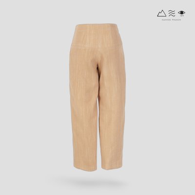 กางเกงเอวสูง ญ ผ้าทอมือ เปลือกไม้ ขากระบอก