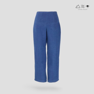 กางเกงเอวสูง ญ ผ้าทอมือ คราม ขากระบอก