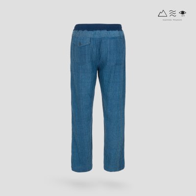 กางเกงเชือกรูดเอวขายาว ผ้าคราม ลายลูกฟูก