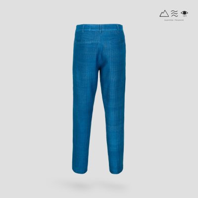 กางเกง ช ผ้าทอมือลายฟันปลา คราม